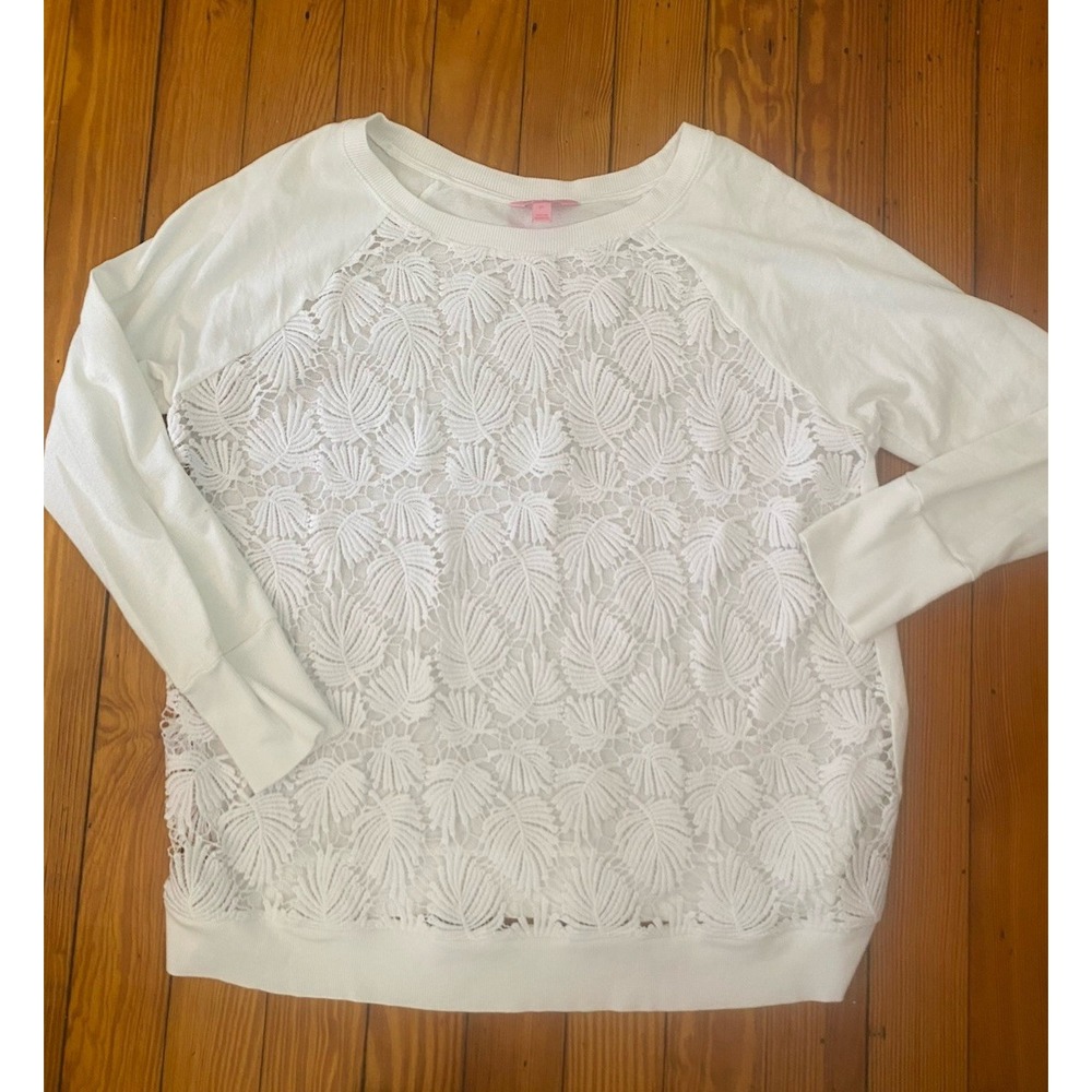 Lilly Pulitzer White Lace Front Raglan Pullover